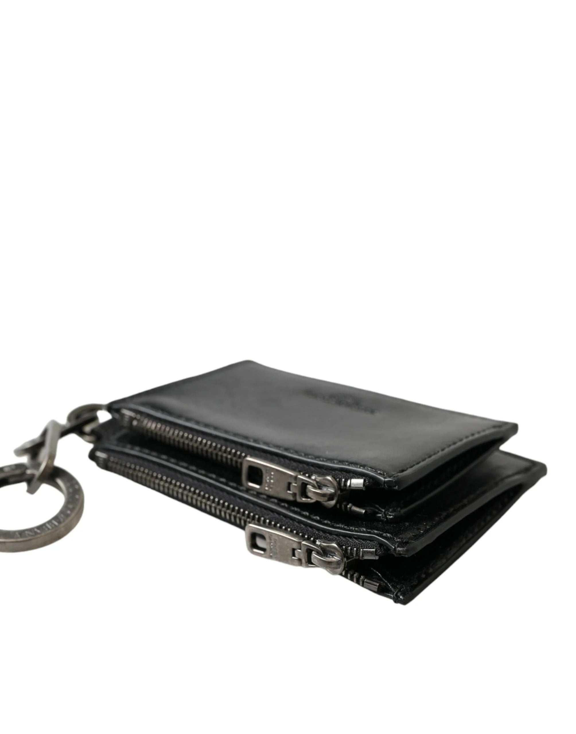 Dolce & Gabbana Black Leather Zip Logo Keyring Coin Purse Keyring Wallet - Wallets
