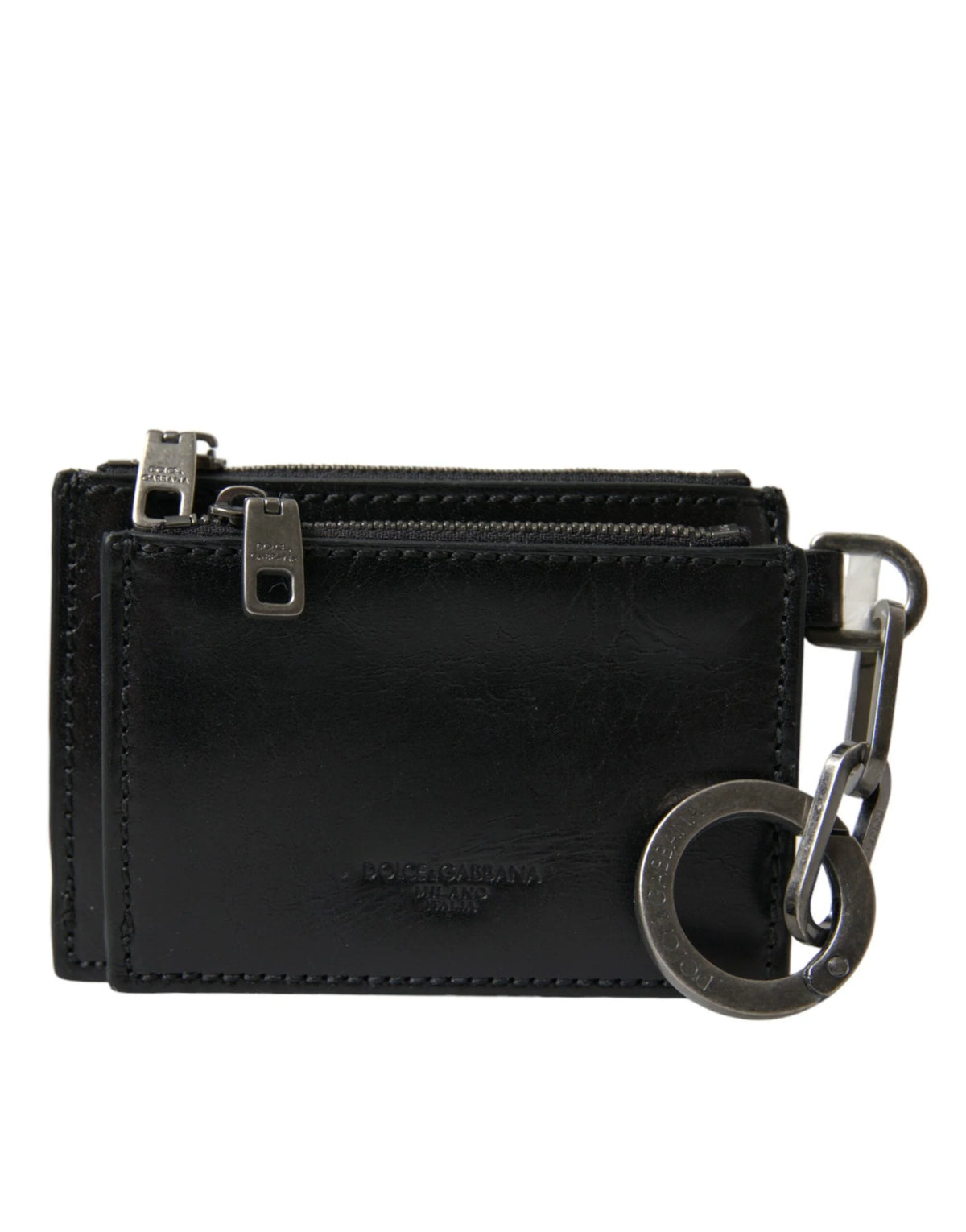 Dolce & Gabbana Black Leather Zip Logo Keyring Coin Purse Keyring Wallet - Wallets