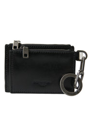 Dolce & Gabbana Black Leather Zip Logo Keyring Coin Purse Keyring Wallet - Wallets