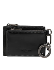 Dolce & Gabbana Black Leather Zipped Card Holder Coin Purse Keyring Wallet - Key Cases