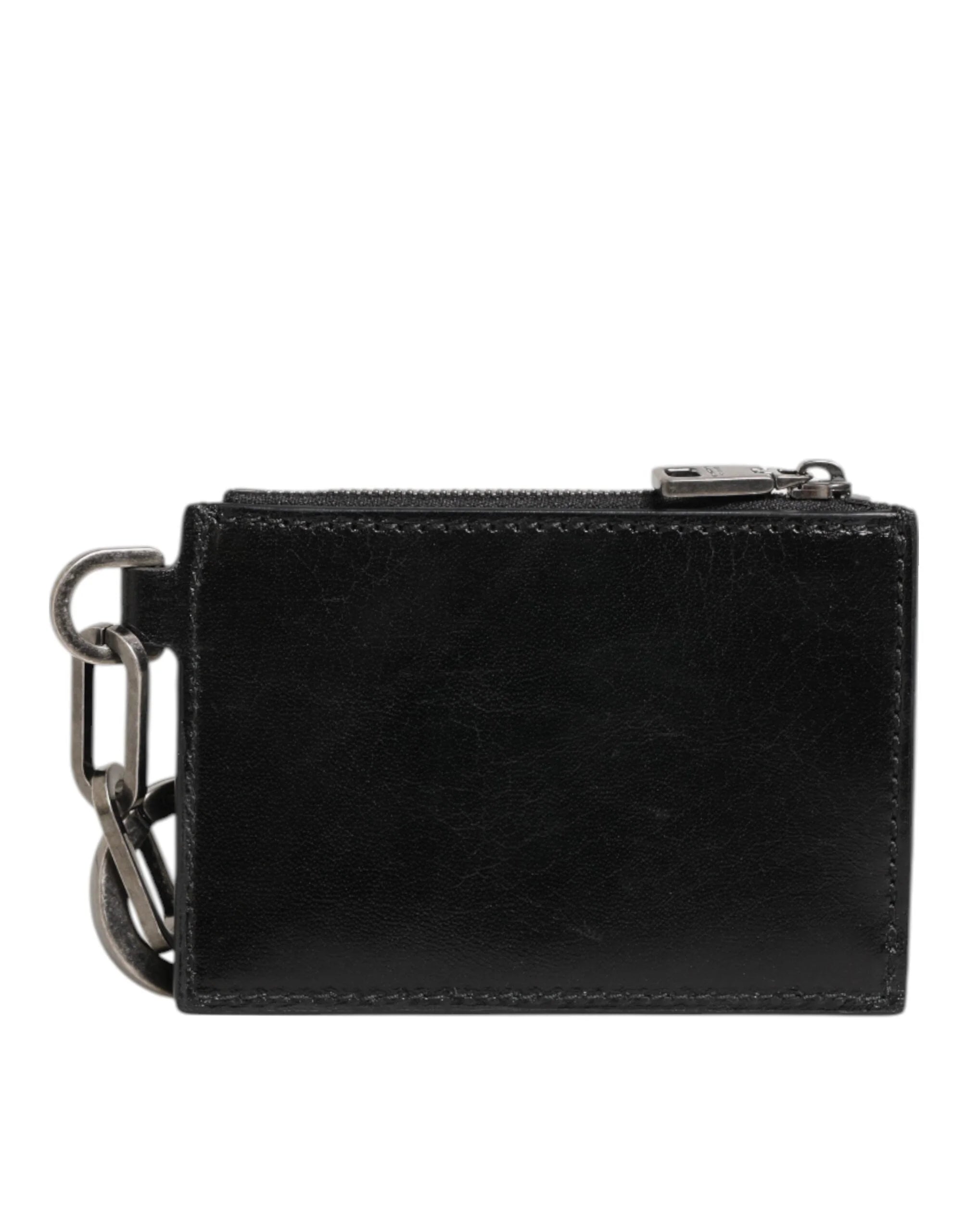 Dolce & Gabbana Black Leather Zipped Card Holder Coin Purse Keyring Wallet - Key Cases