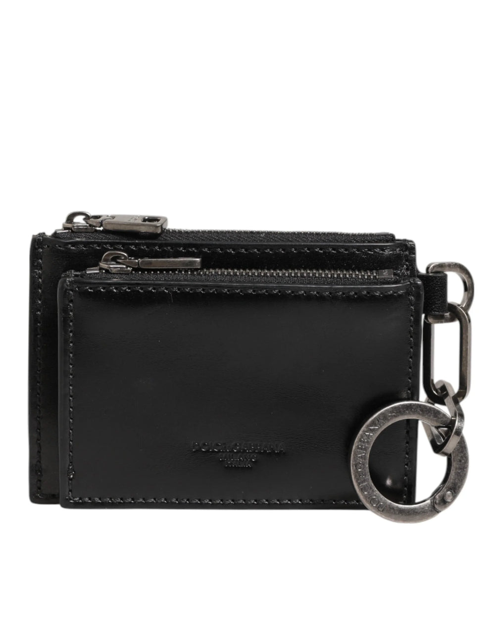 Dolce & Gabbana Black Leather Zipped Card Holder Coin Purse Keyring Wallet - Key Cases
