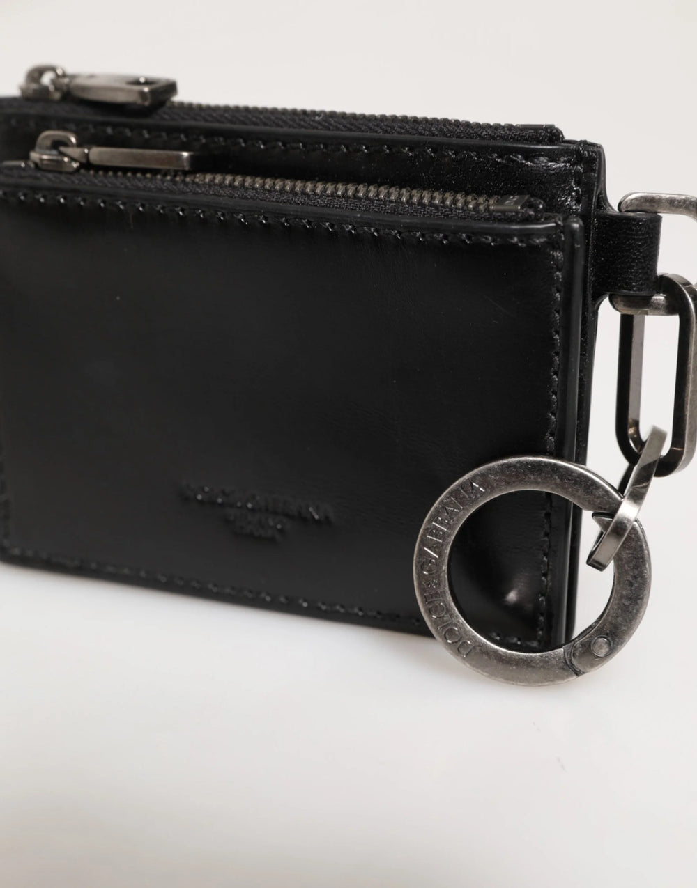 Dolce & Gabbana Black Leather Zipped Card Holder Coin Purse Keyring Wallet - Key Cases