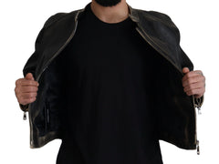 Dolce & Gabbana Black Leather Zipper Biker Coat Jacket - IT54 | XXL - Bomber Jackets