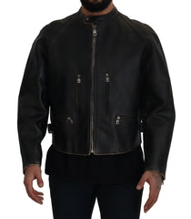 Dolce & Gabbana Black Leather Zipper Biker Coat Jacket - IT54 | XXL - Bomber Jackets