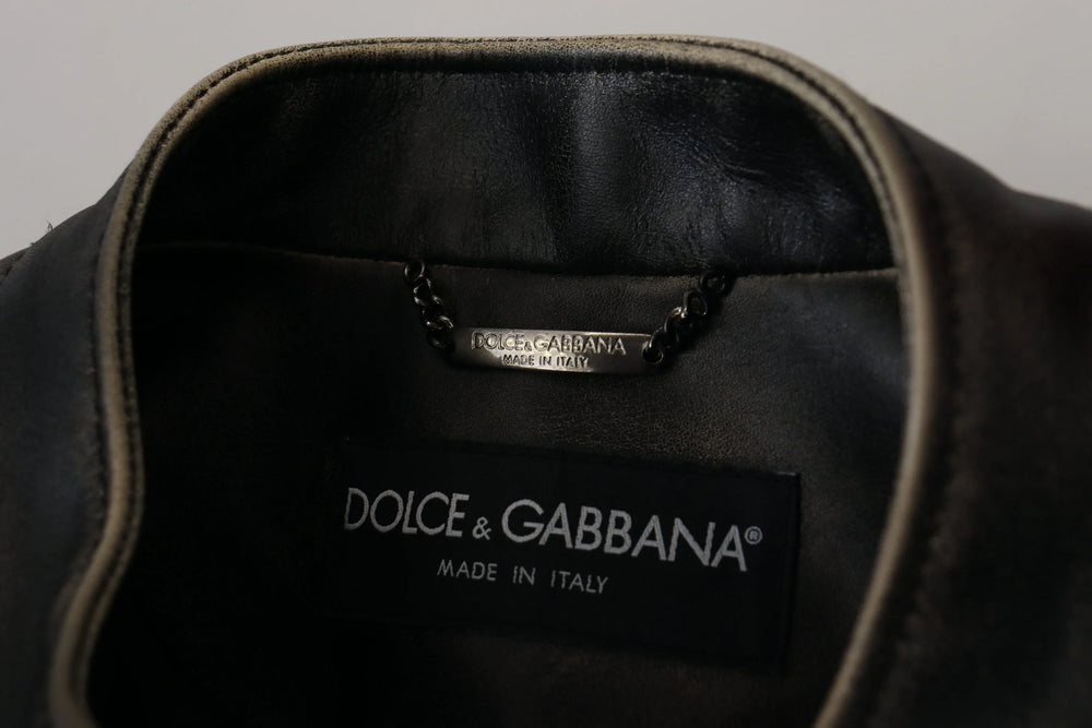 Dolce & Gabbana Black Leather Zipper Biker Coat Jacket - IT54 | XXL - Bomber Jackets
