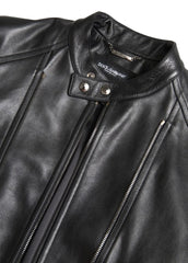 Dolce & Gabbana Black Leather Zipper Coat Men Jacket - IT48 | M - Coats & Jackets