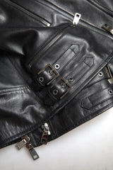 Dolce & Gabbana Black Leather Zipper Coat Men Jacket - IT48 | M - Coats & Jackets