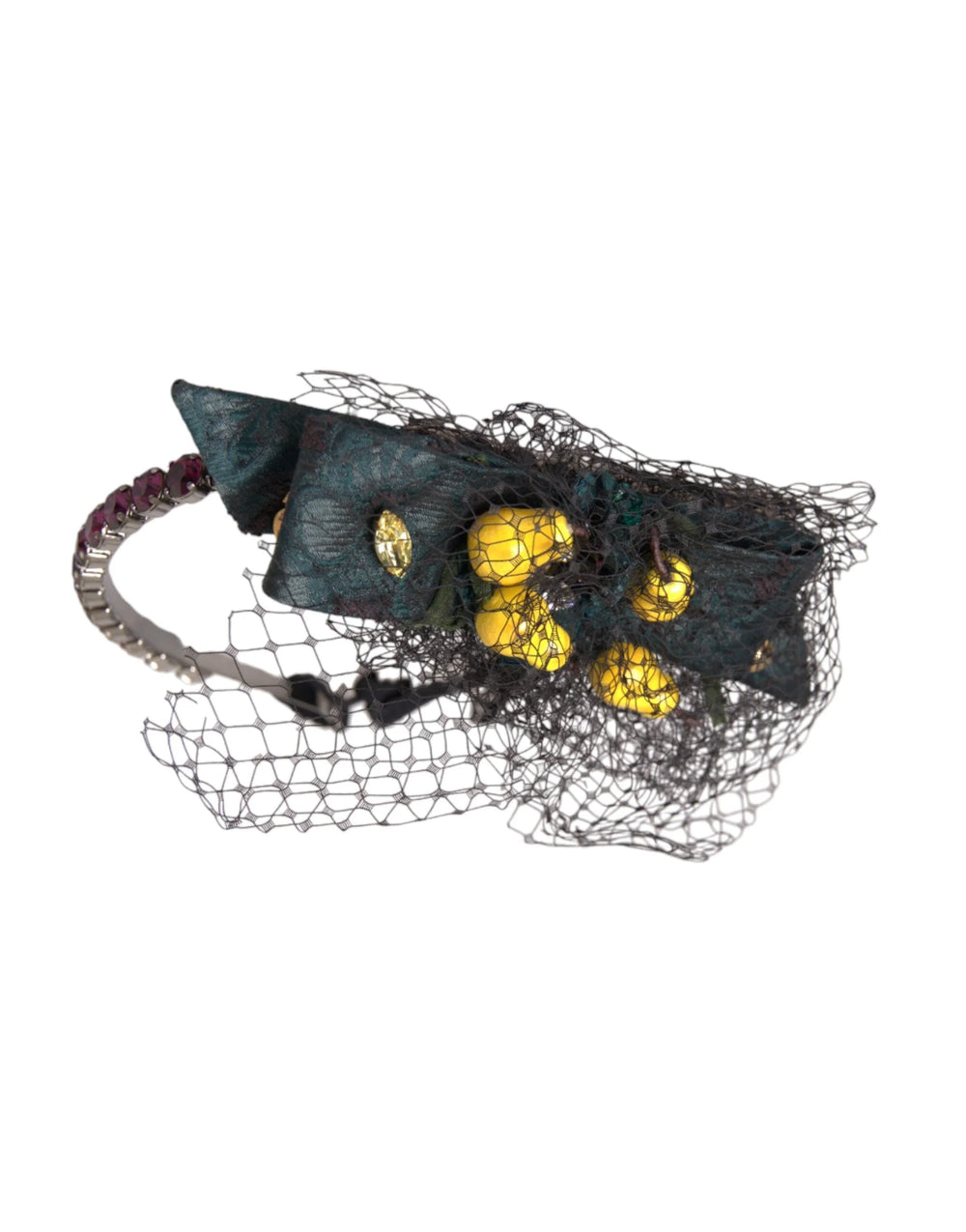 Dolce & Gabbana Black Lemons Sicily Purple Crystal Net Headband Diadem - Headbands