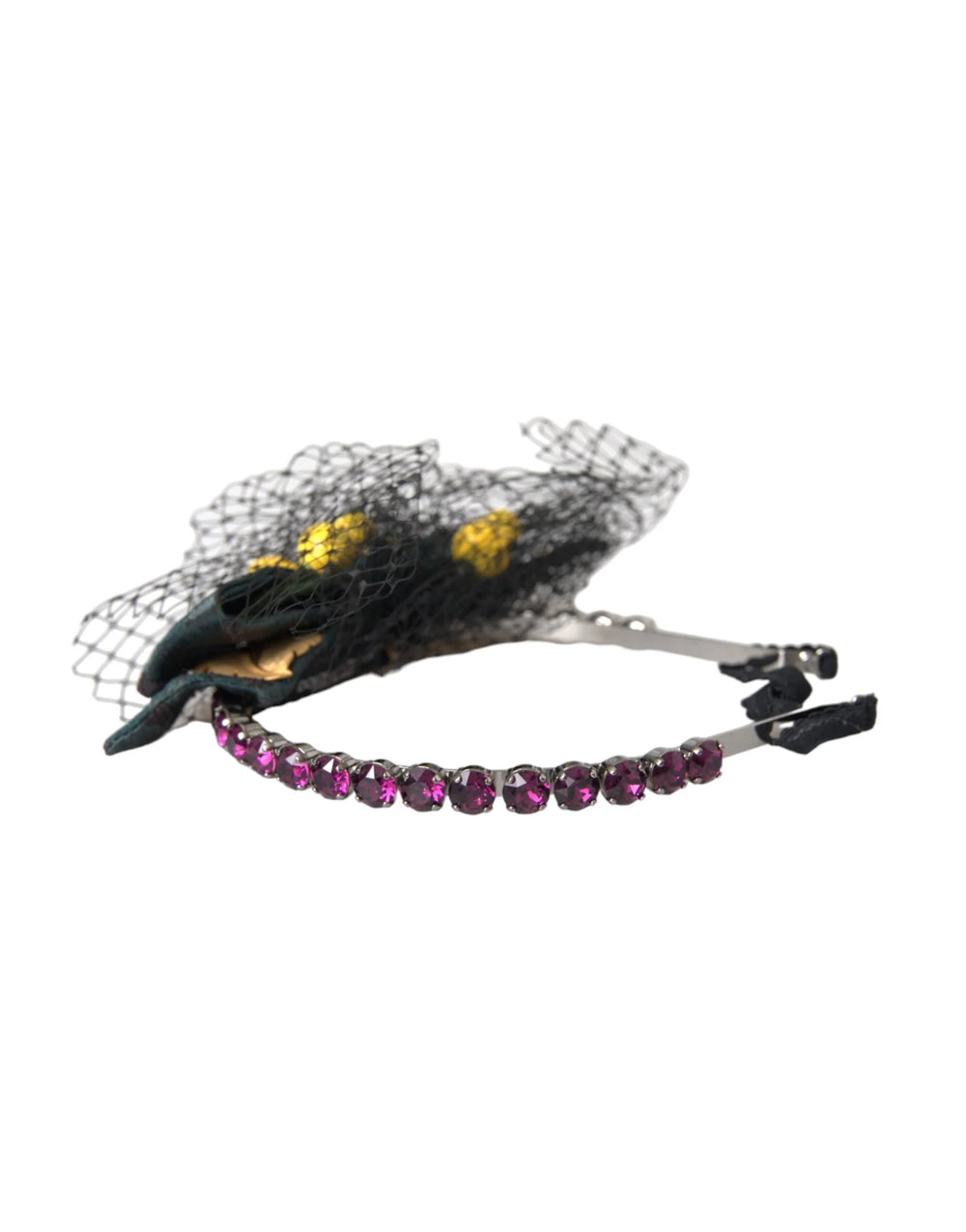 Dolce & Gabbana Black Lemons Sicily Purple Crystal Net Headband Diadem - Headbands