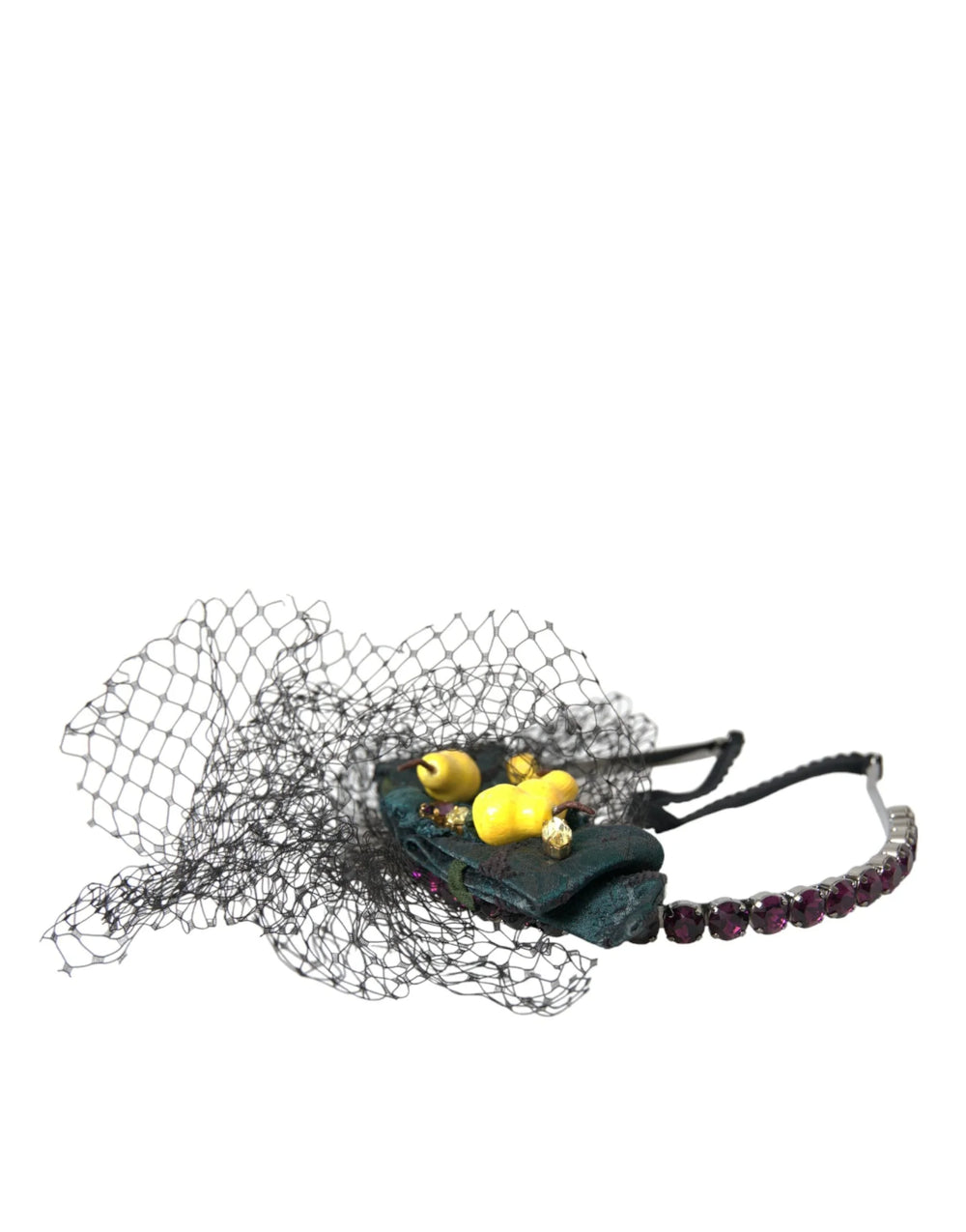 Dolce & Gabbana Black Lemons Sicily Purple Crystal Net Headband Diadem - Headbands