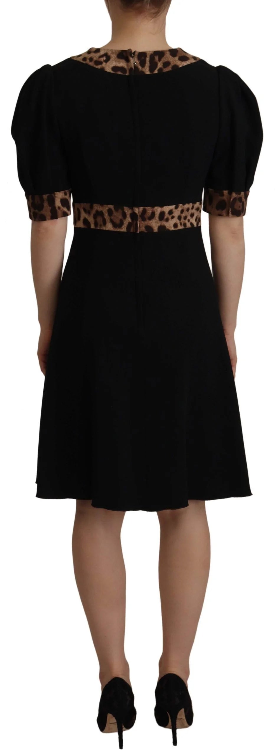 Dolce & Gabbana Black Leopard A-line Knee Length Dress - IT38|XS - Dresses
