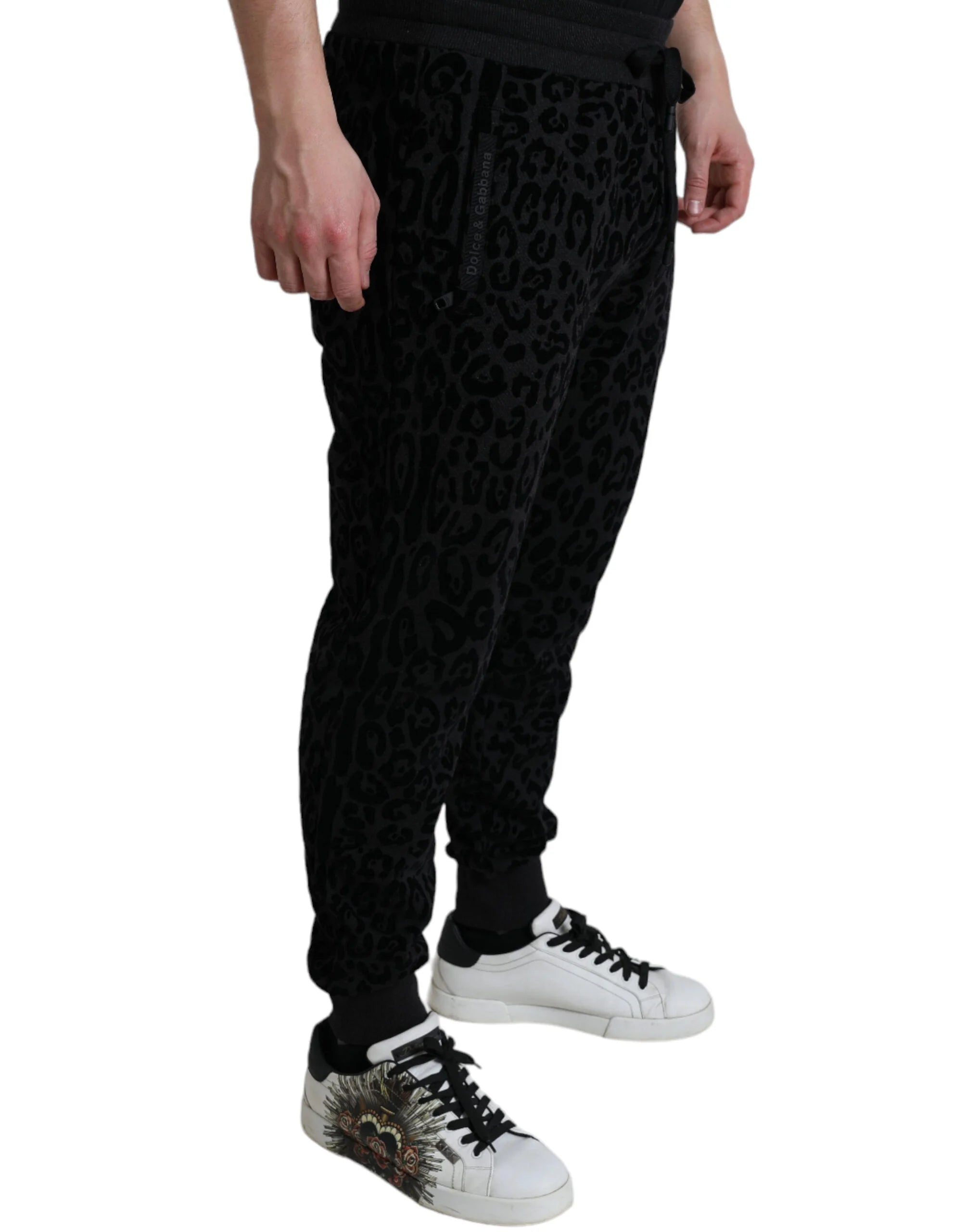 Dolce & Gabbana Black Leopard Cotton Slim Fit Jogger Pants - IT50 | L - Joggers