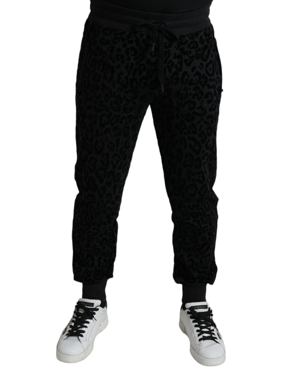 Dolce & Gabbana Black Leopard Cotton Slim Fit Jogger Pants - IT50 | L - Joggers