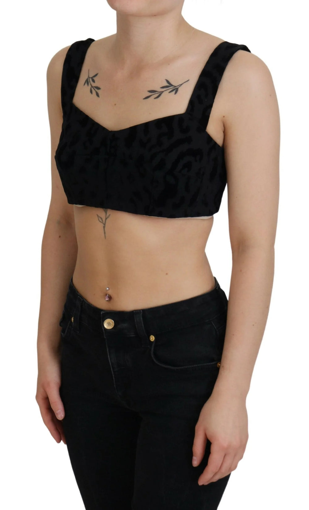 Dolce & Gabbana Black Leopard Cropped Bustier Corset Bra Top - IT40|S - Bras