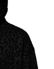 Dolce & Gabbana Black Leopard Full Zip Hooded Sweatshirt Sweater - IT52 | XL