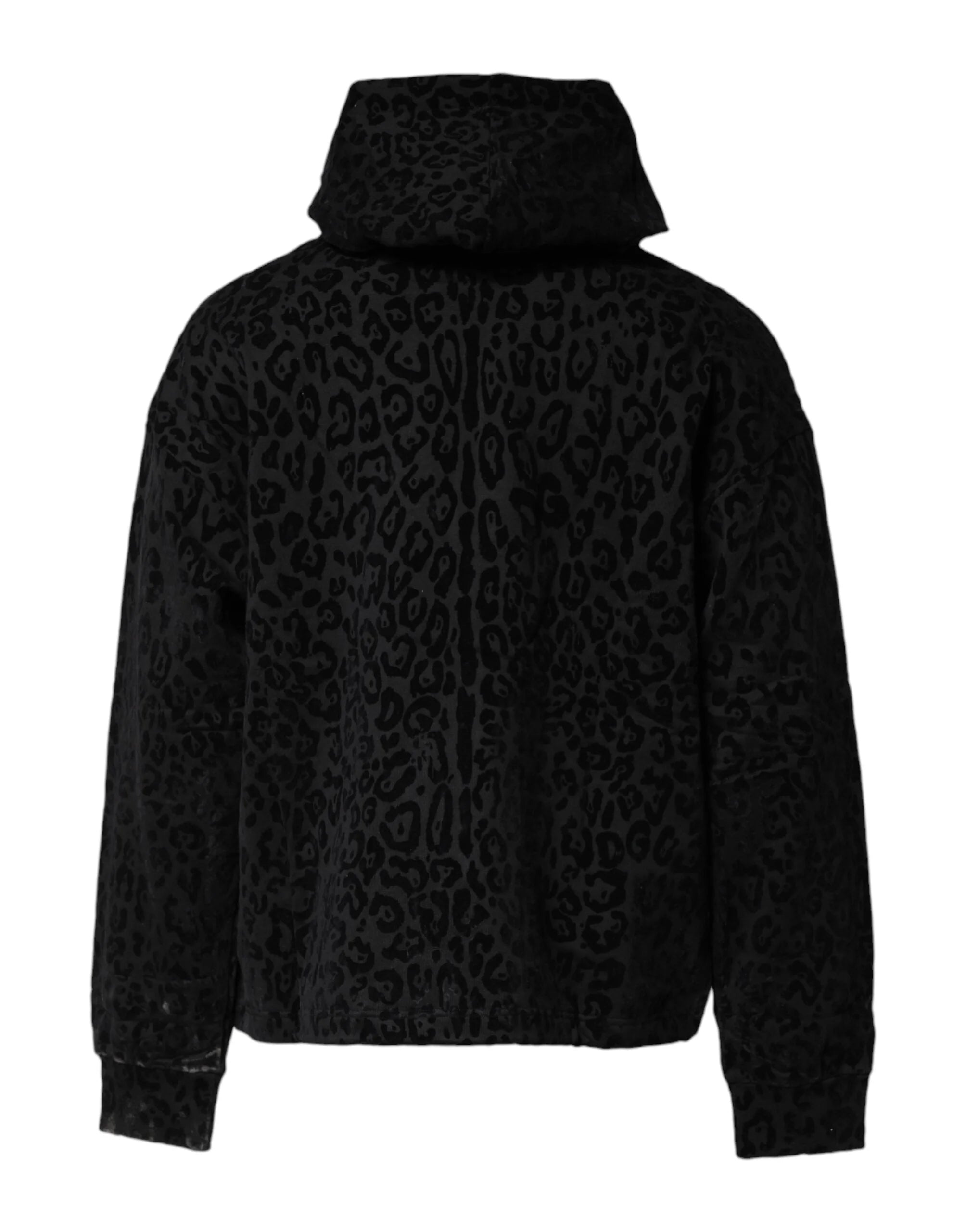 Dolce & Gabbana Black Leopard Full Zip Hooded Sweatshirt Sweater - IT52 | XL