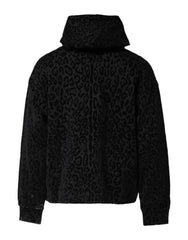 Dolce & Gabbana Black Leopard Full Zip Hooded Sweatshirt Sweater - IT52 | XL