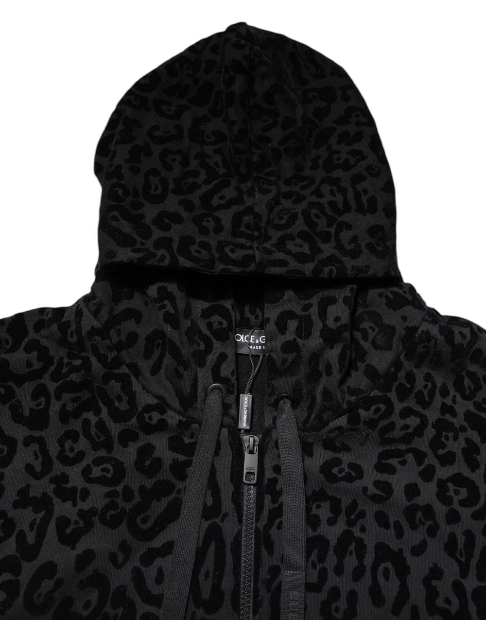 Dolce & Gabbana Black Leopard Full Zip Hooded Sweatshirt Sweater - IT52 | XL