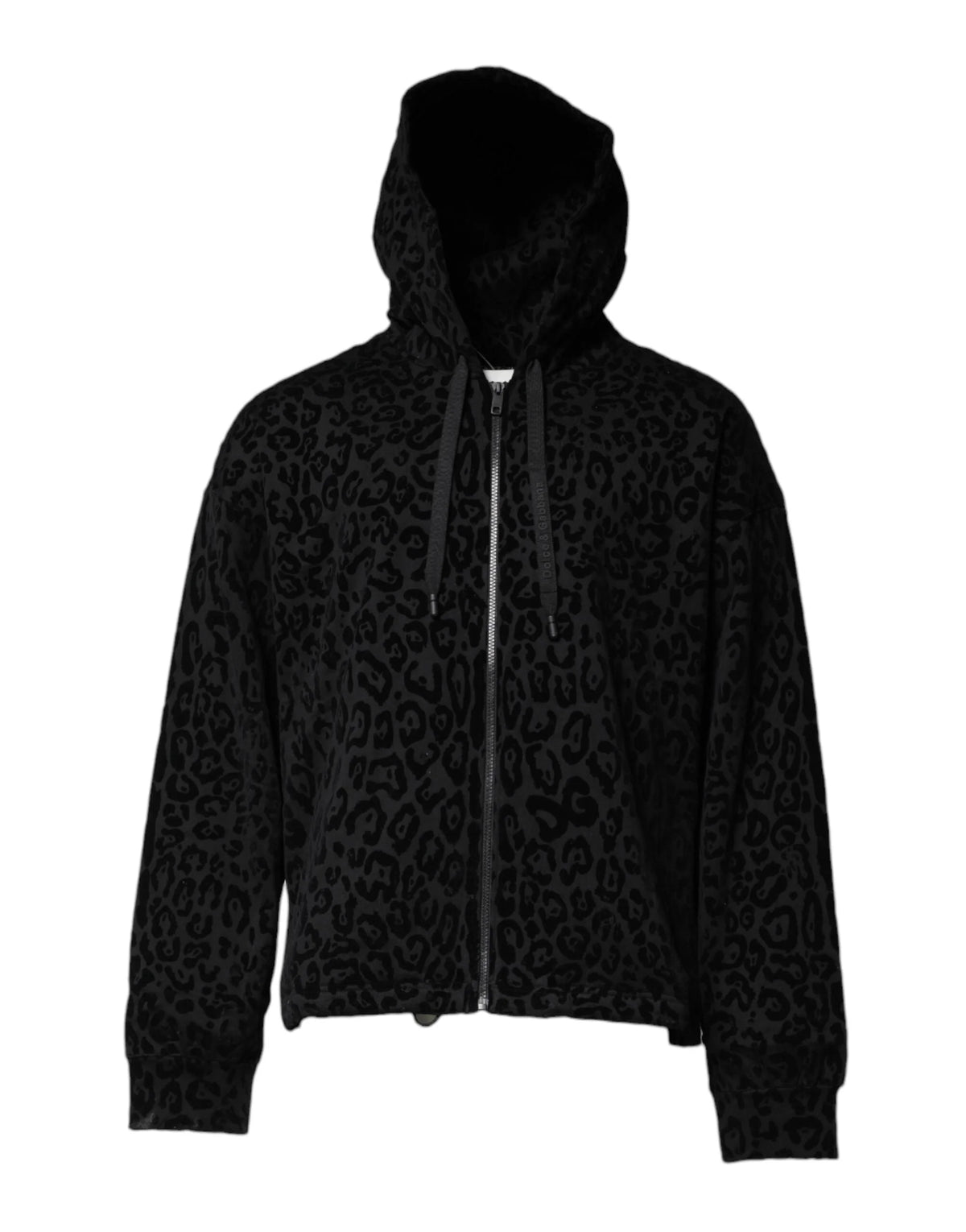 Dolce & Gabbana Black Leopard Full Zip Hooded Sweatshirt Sweater - IT52 | XL