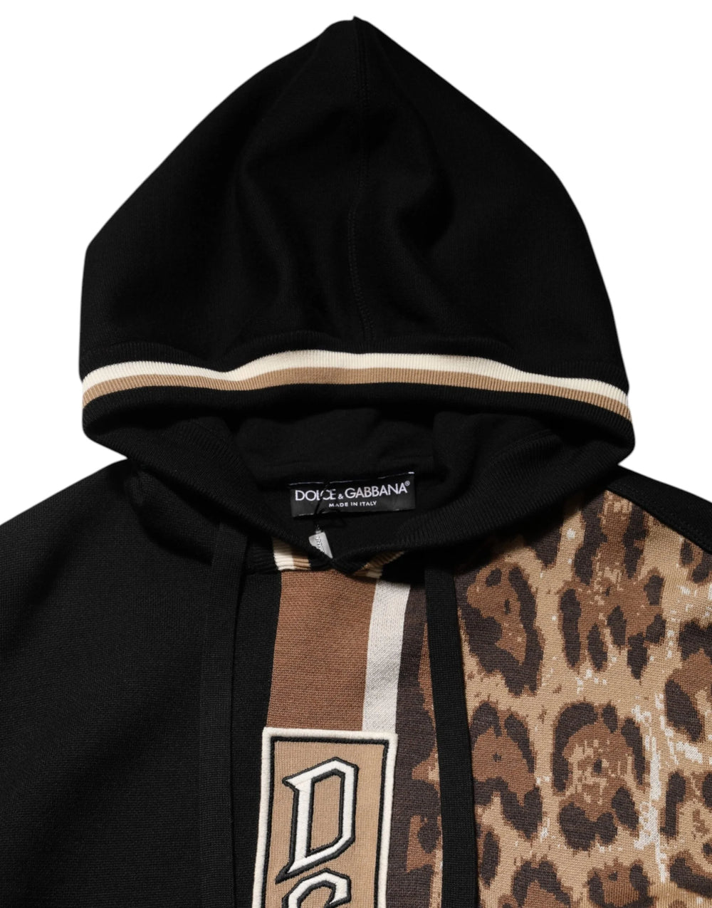Dolce & Gabbana Black Leopard Logo Hooded Sweatshirt Sweater - IT46 | S - Hoodies