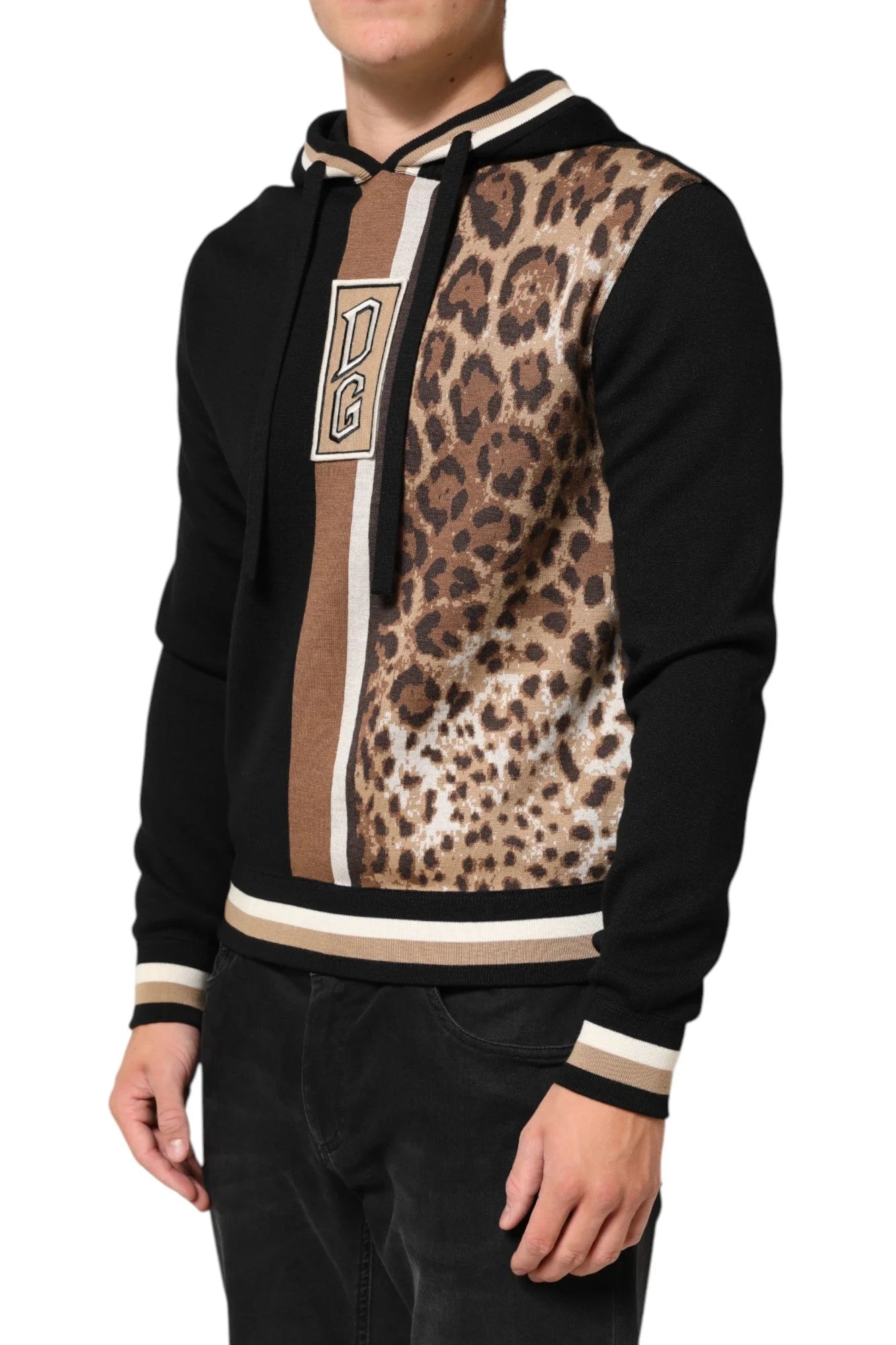 Dolce & Gabbana Black Leopard Logo Hooded Sweatshirt Sweater - IT46 | S - Hoodies