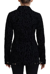 Dolce & Gabbana Black Leopard Long Sleeve Denim Cotton Jacket - IT40|S - Trucker Jackets