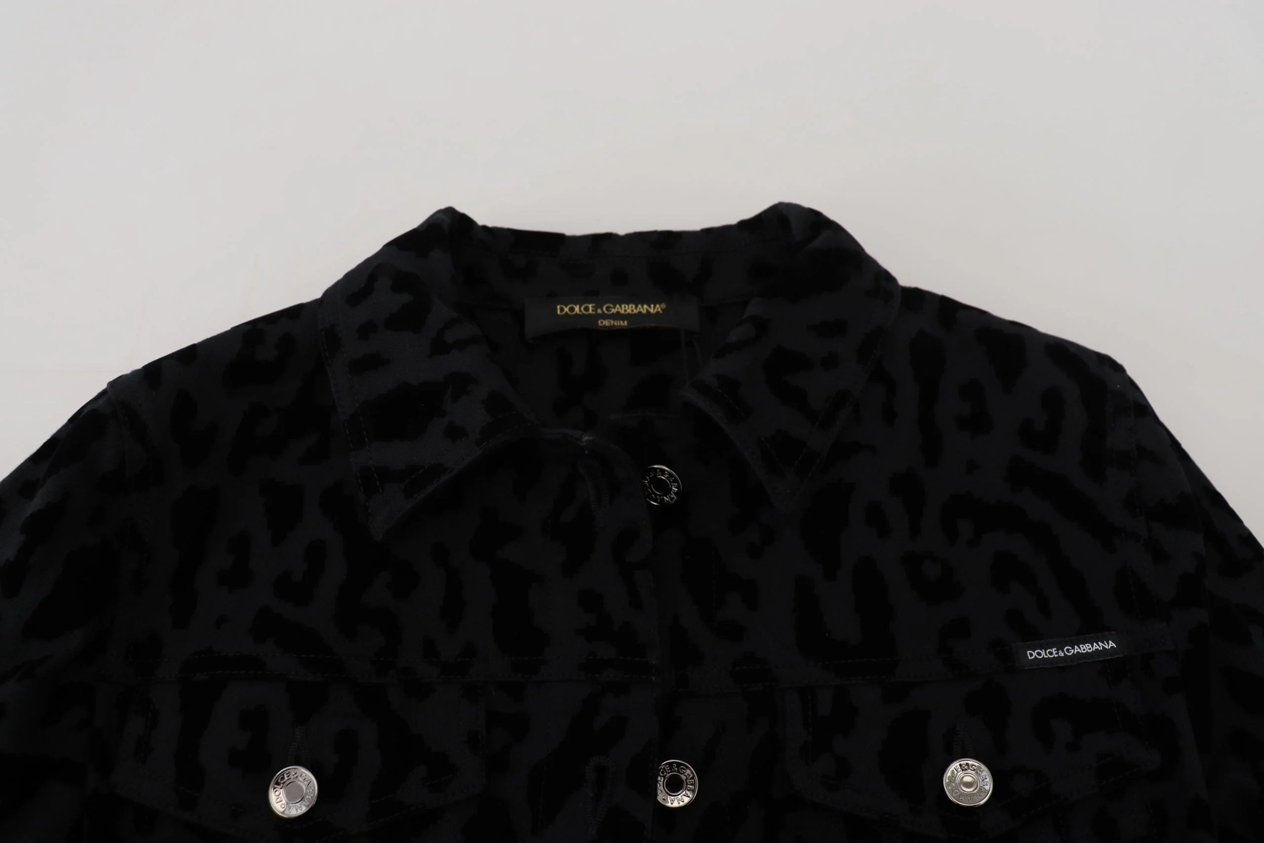 Dolce & Gabbana Black Leopard Long Sleeve Denim Cotton Jacket - IT40|S - Trucker Jackets