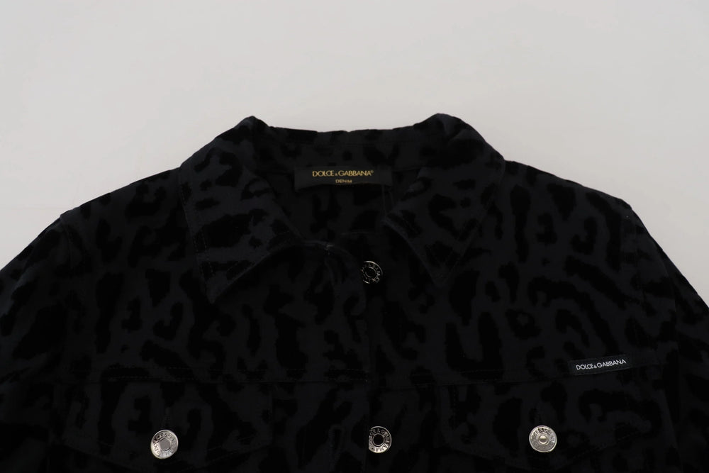 Dolce & Gabbana Black Leopard Long Sleeve Denim Cotton Jacket - IT40|S - Trucker Jackets
