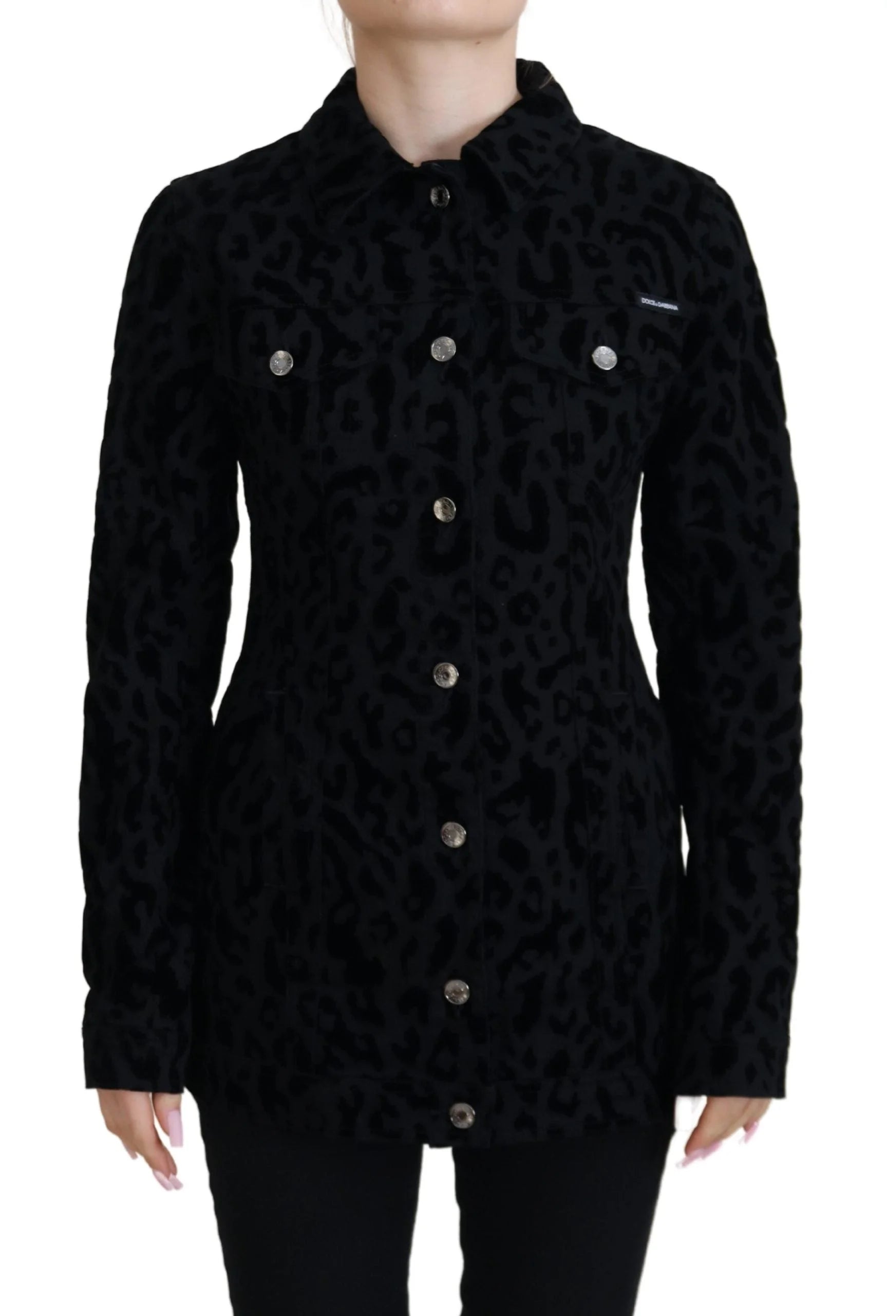 Dolce & Gabbana Black Leopard Long Sleeve Denim Cotton Jacket - IT40|S - Trucker Jackets