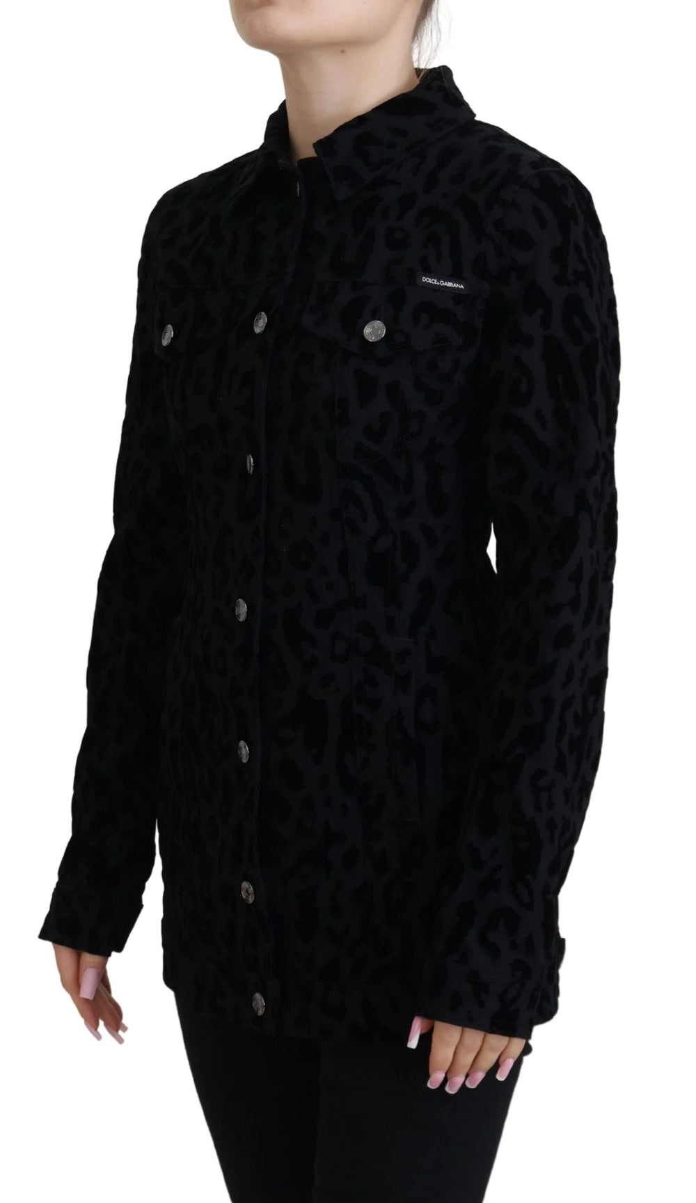 Dolce & Gabbana Black Leopard Long Sleeve Denim Cotton Jacket - IT40|S - Trucker Jackets