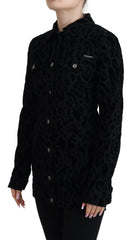 Dolce & Gabbana Black Leopard Long Sleeve Denim Cotton Jacket - IT40|S - Trucker Jackets