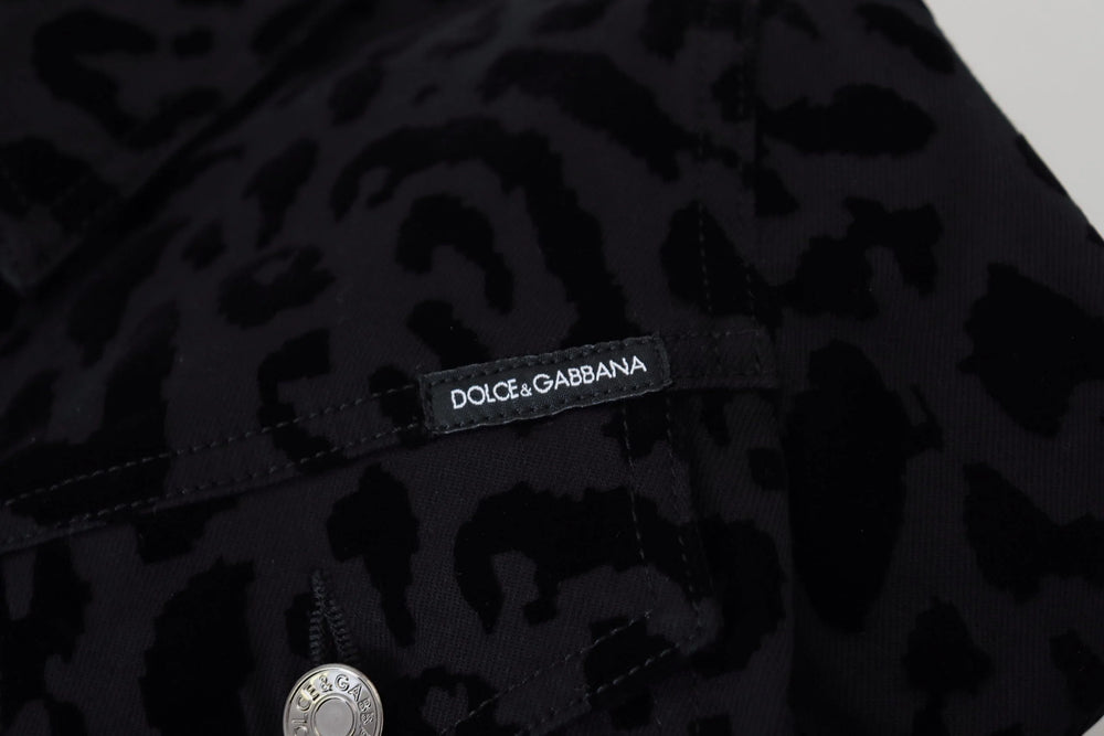 Dolce & Gabbana Black Leopard Long Sleeve Denim Cotton Jacket - IT40|S - Trucker Jackets