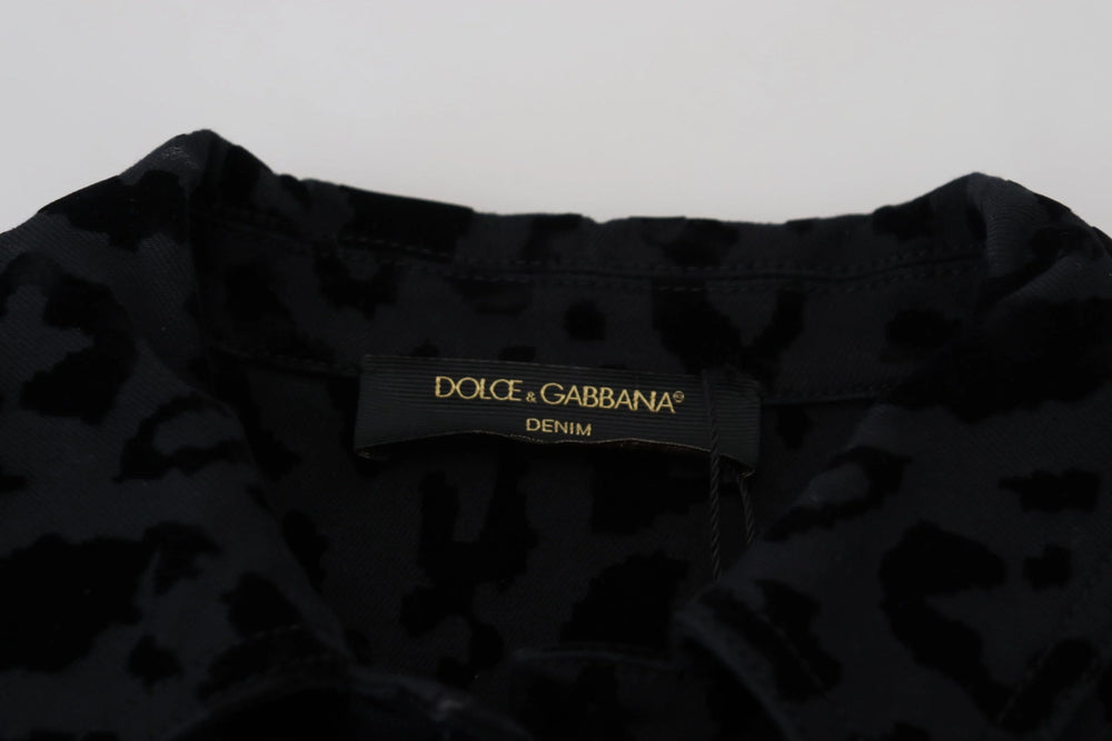 Dolce & Gabbana Black Leopard Long Sleeve Denim Cotton Jacket - IT40|S - Trucker Jackets