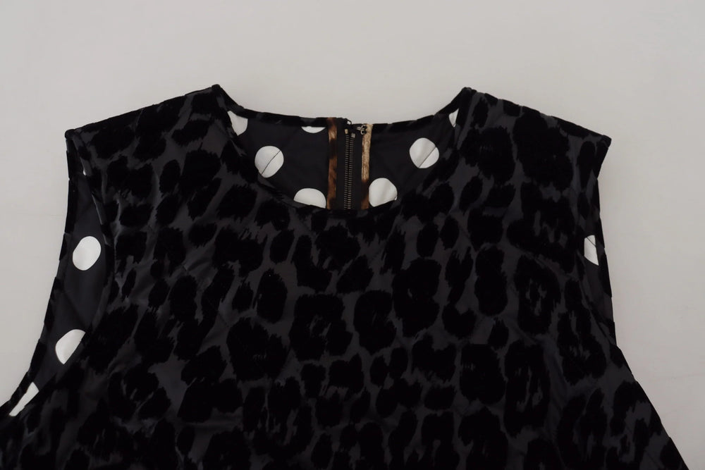 Dolce & Gabbana Black Leopard Shift Mini Polyester Dress - IT40|S - Dresses
