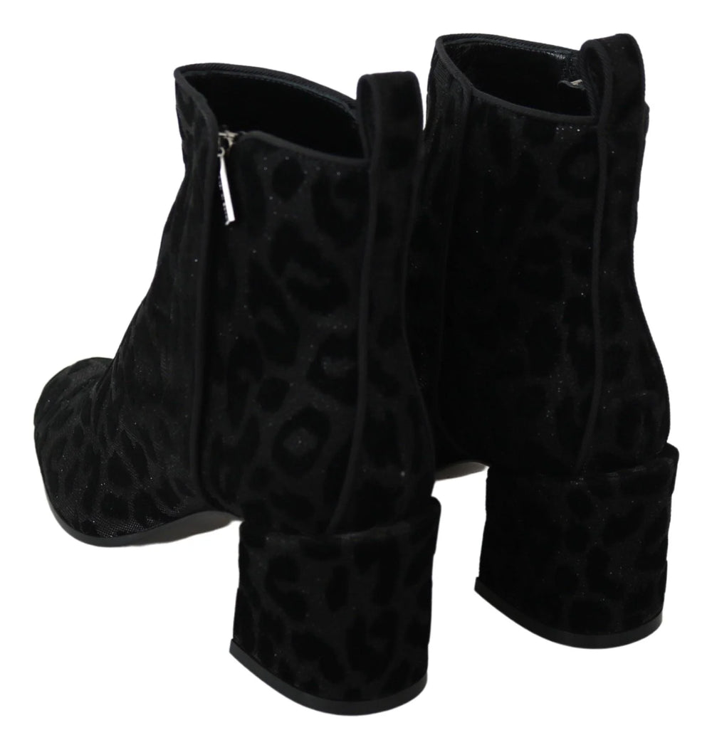 Dolce & Gabbana Black Leopard Short Boots Zipper Shoes - EU36.5/US6 - Boots