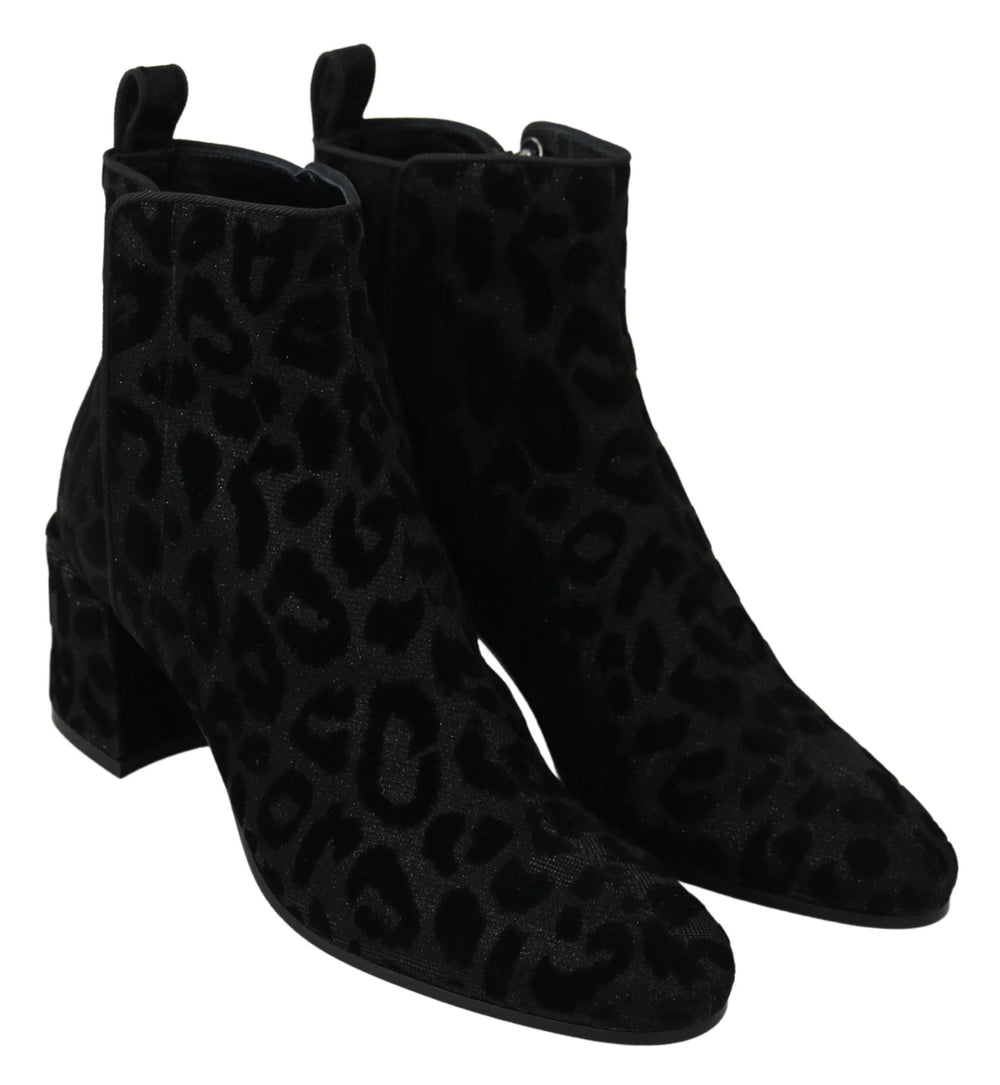 Dolce & Gabbana Black Leopard Short Boots Zipper Shoes - EU36.5/US6 - Boots