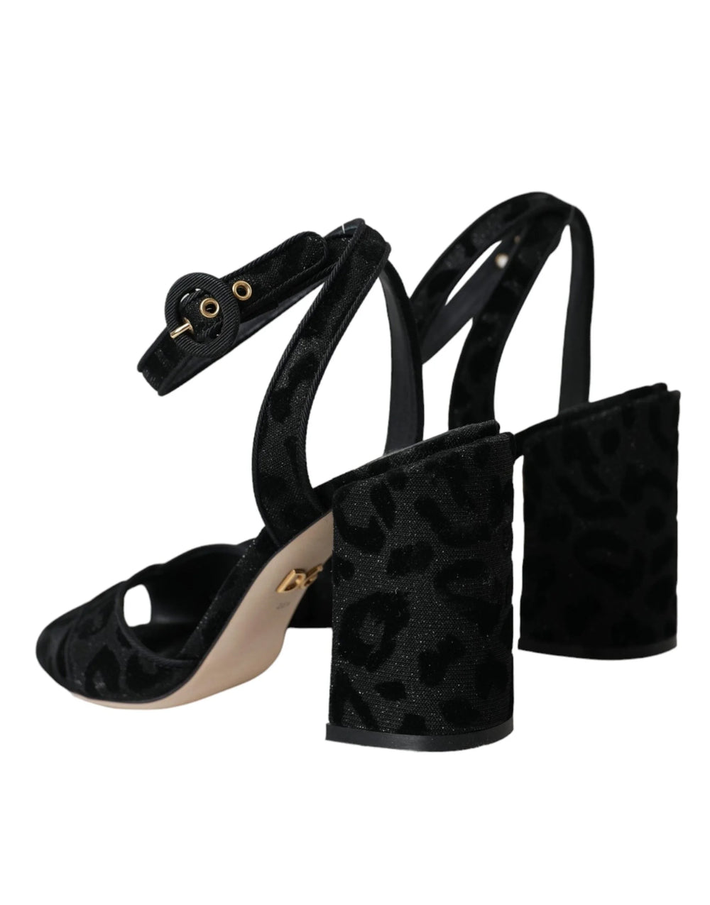 Dolce & Gabbana Black Leopard Suede Heels Sandals Shoes - Sandals