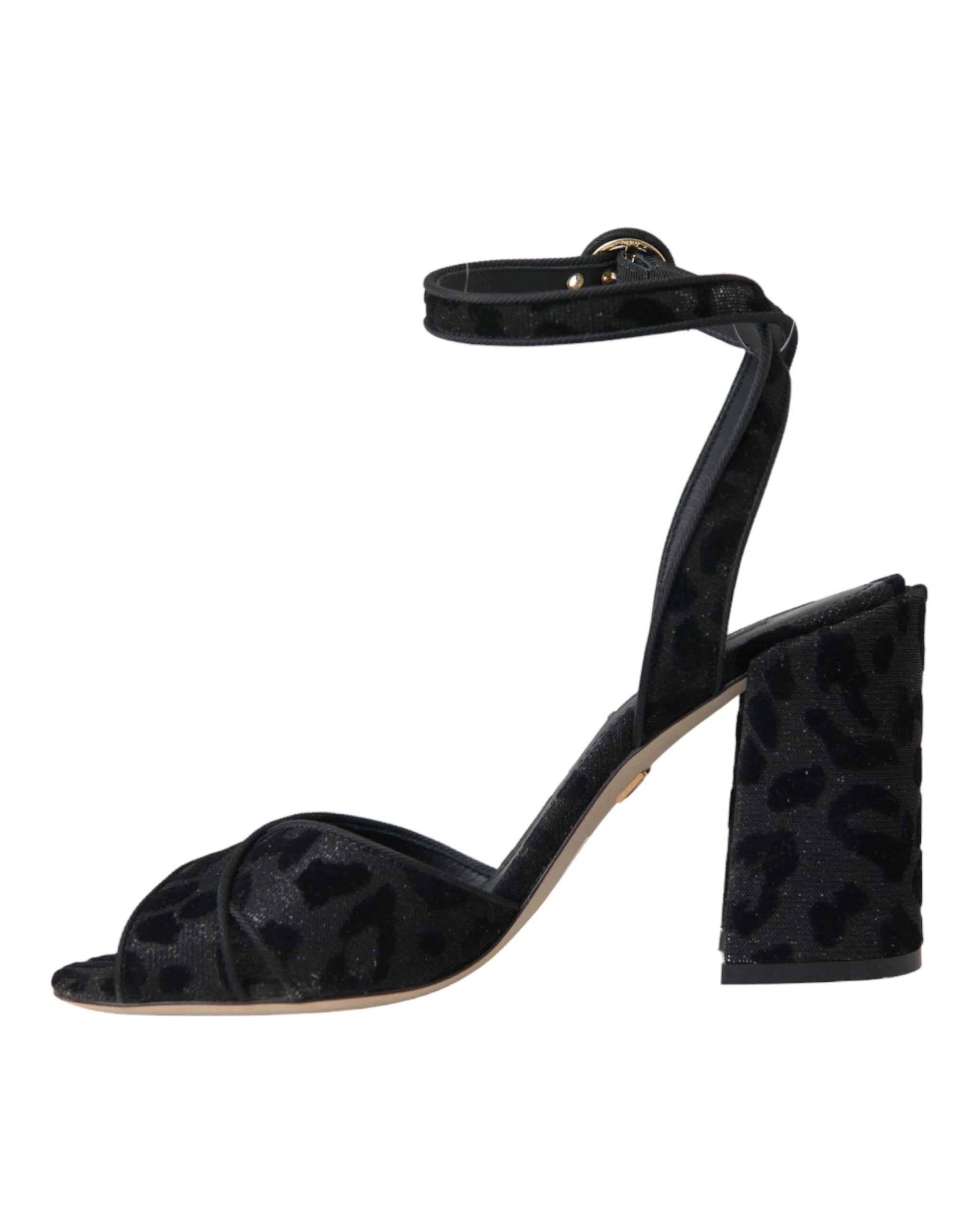 Dolce & Gabbana Black Leopard Suede Heels Sandals Shoes - Sandals