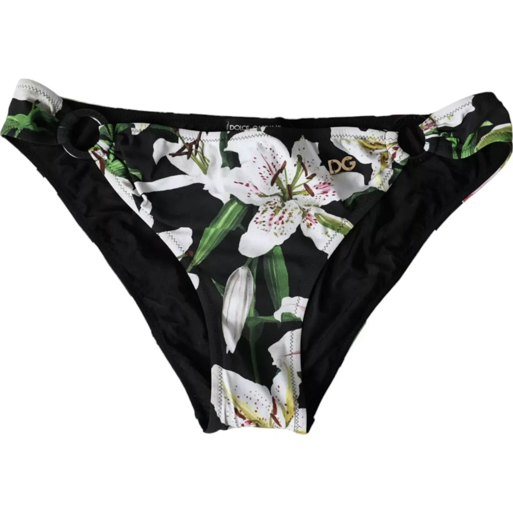 Dolce & Gabbana Black Lily Print Swimwear Bottom Beachwear Bikini - IT2 | S - Classic Bikinis