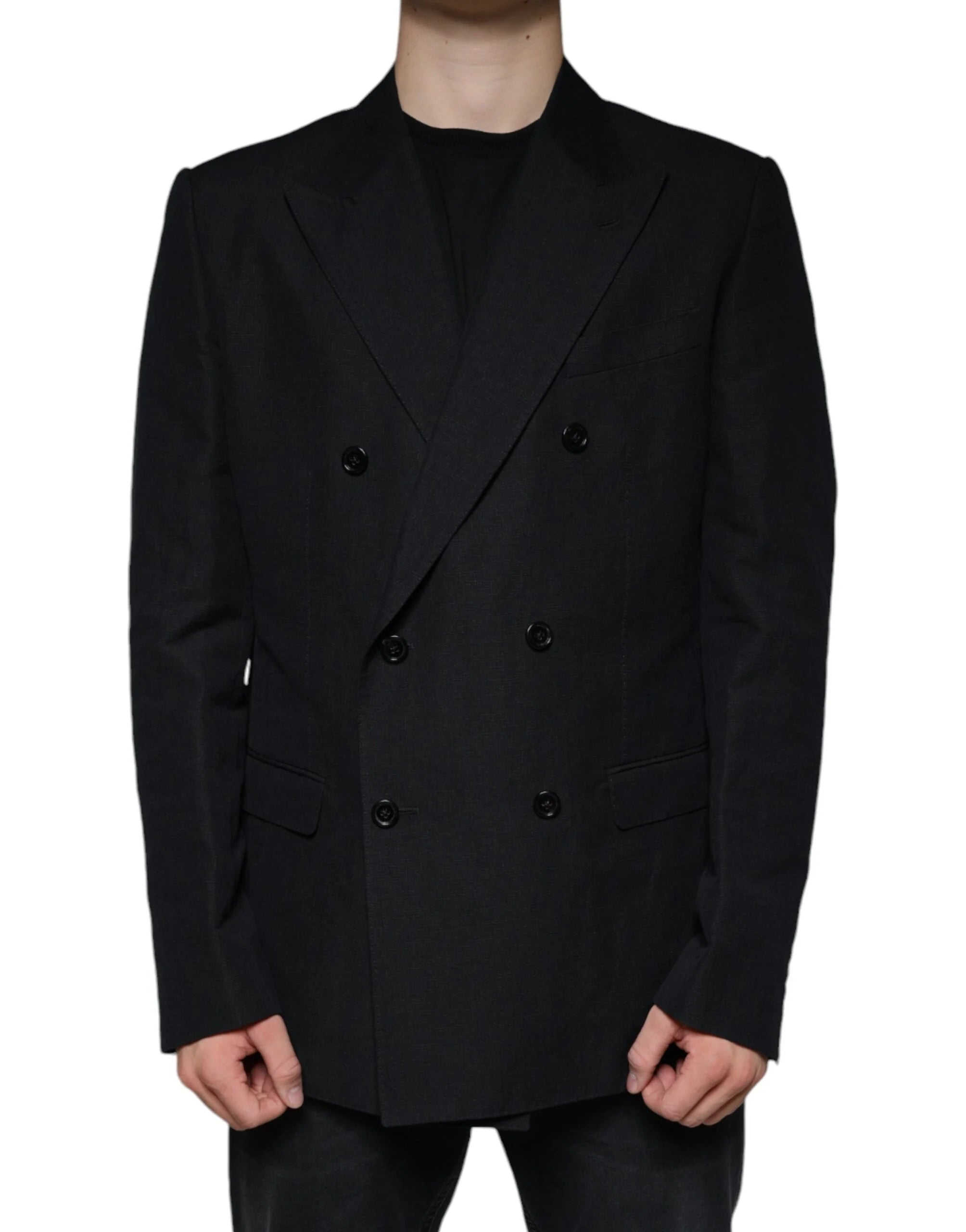 Dolce & Gabbana Black Linen Double Breasted Dress Blazer - IT54 | XL - Sport Jackets