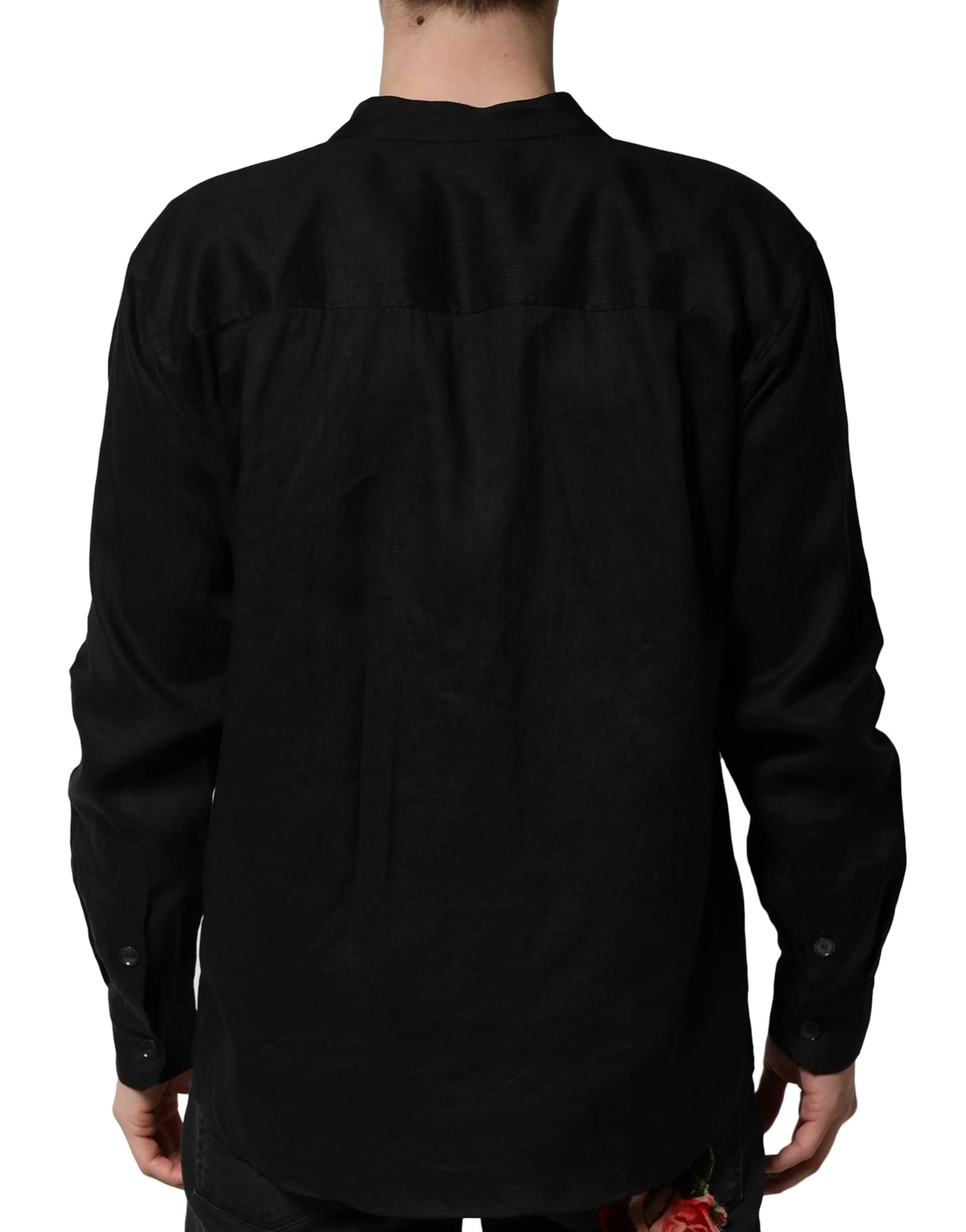 Dolce & Gabbana Black Linen Long Sleeves Men Casual Shirt - IT38 | XS - Shirts