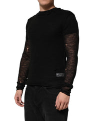 Dolce & Gabbana Black Linen Mesh Tattered Longsleeves T-shirt - IT48 | M - T-Shirts