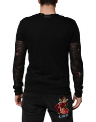Dolce & Gabbana Black Linen Mesh Tattered Longsleeves T-shirt - IT48 | M - T-Shirts