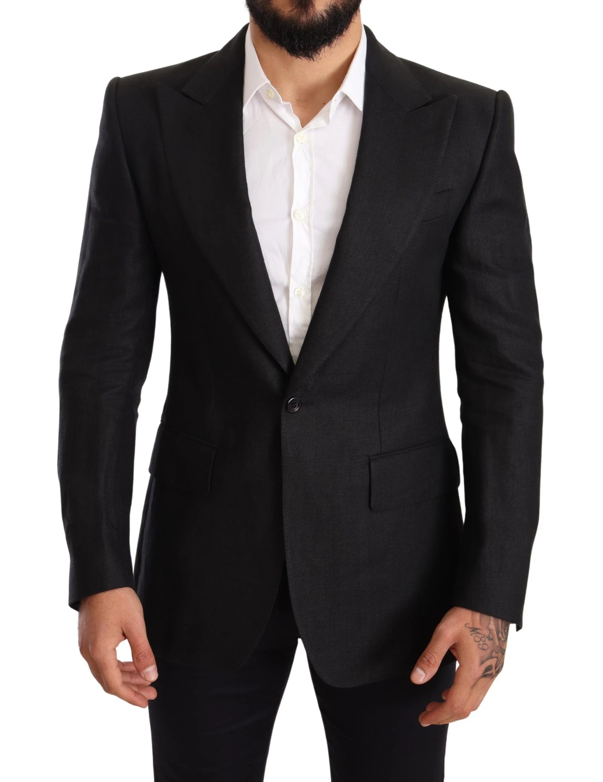 Dolce & Gabbana Black Linen Slim Fit Coat Jacket Blazer - IT48 | M - Sport Jackets