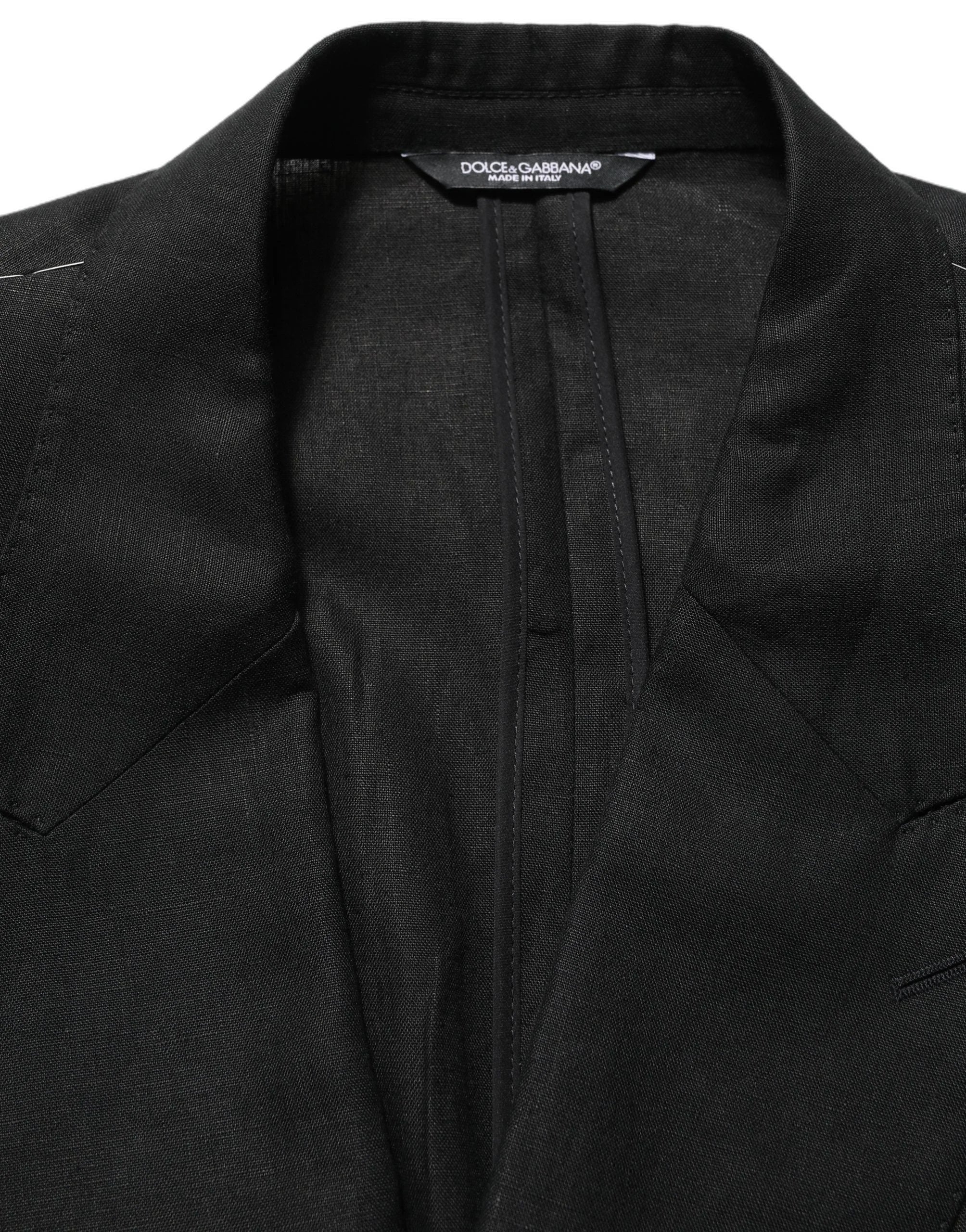 Dolce & Gabbana Black Linen Slim Fit Formal 2 Piece Suit - IT58 | 3XL