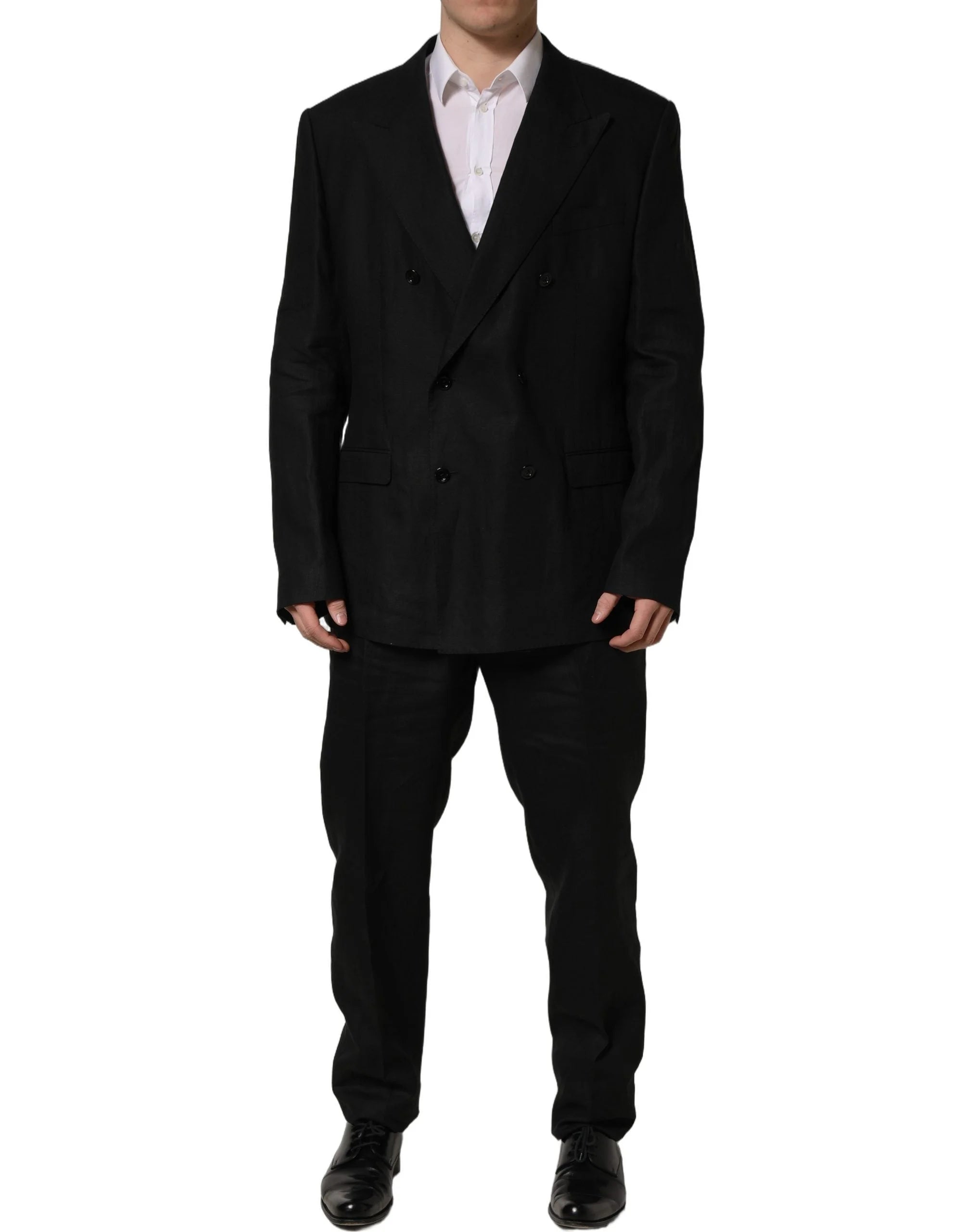 Dolce & Gabbana Black Linen Slim Fit Formal 2 Piece Suit - IT58 | 3XL