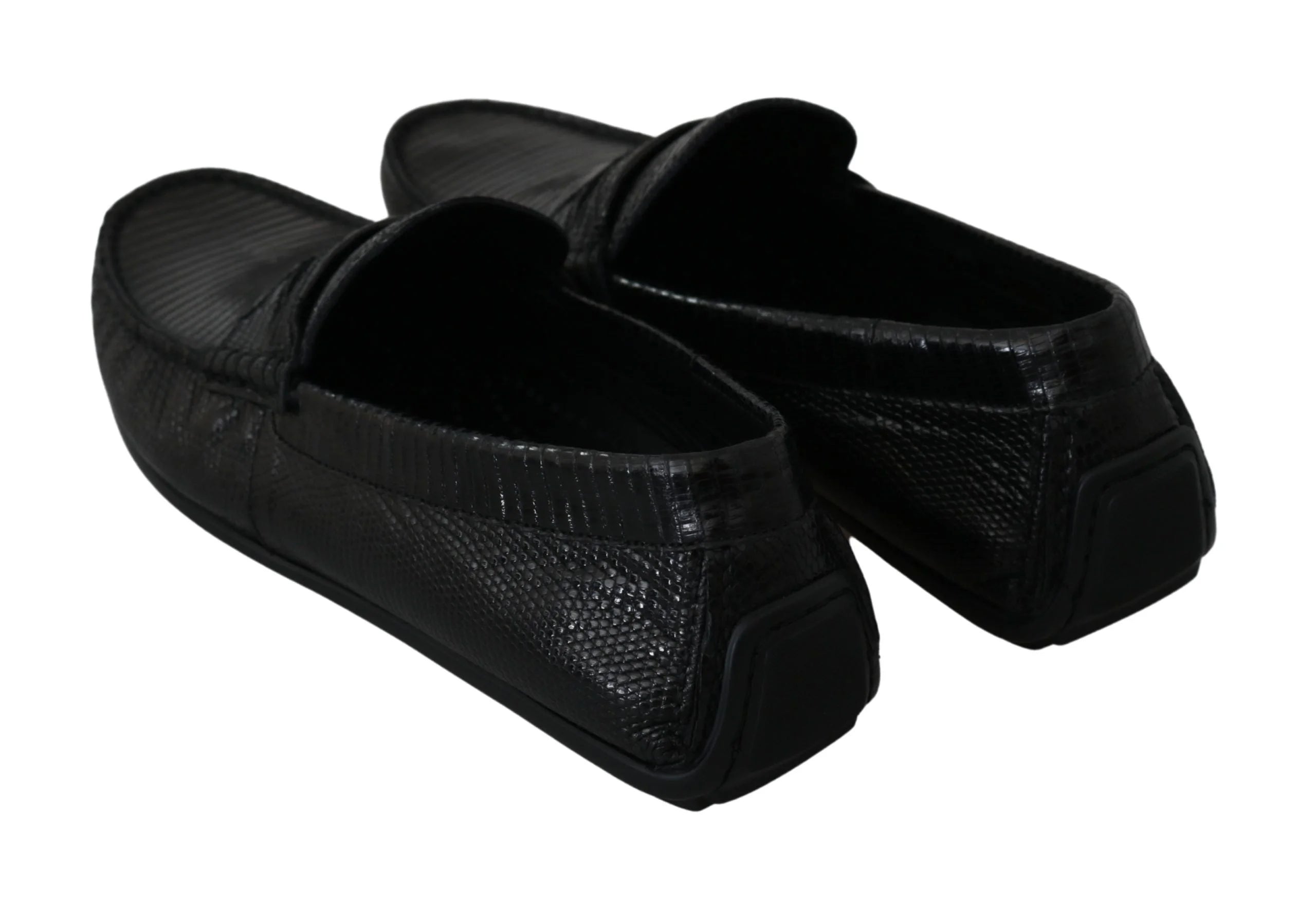 Dolce & Gabbana Black Lizard Leather Flat Loafers Shoes - EU39/US6