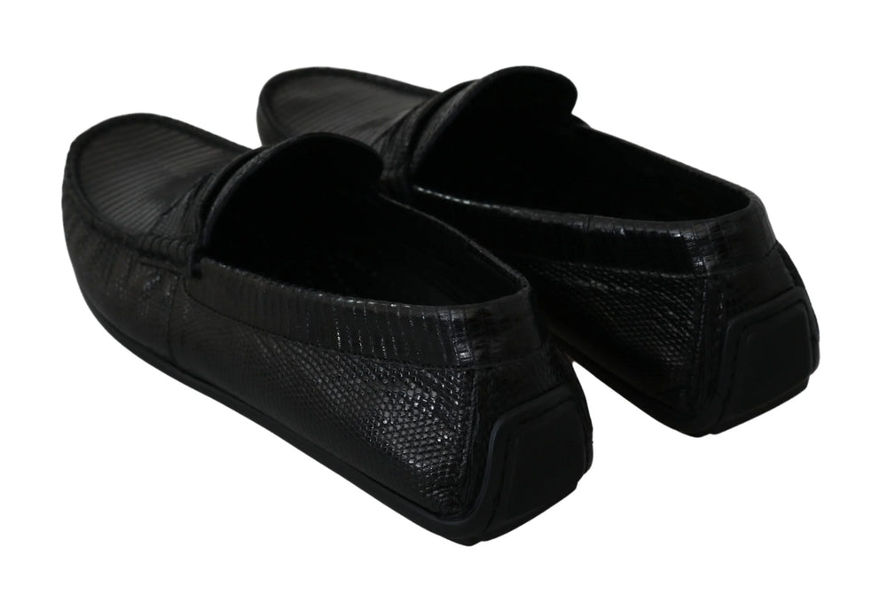 Dolce & Gabbana Black Lizard Leather Flat Loafers Shoes - EU39/US6