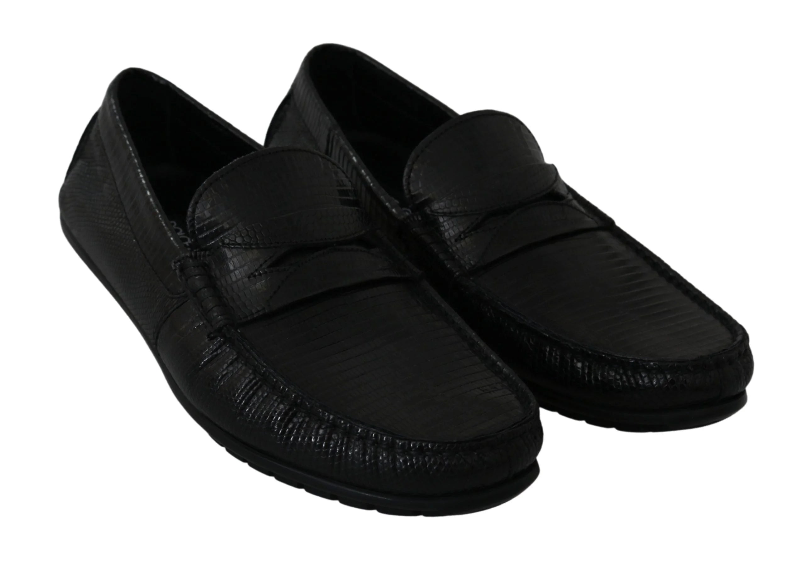 Dolce & Gabbana Black Lizard Leather Flat Loafers Shoes - EU39/US6